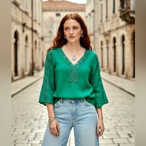 Boho Crochet Trim Blouse